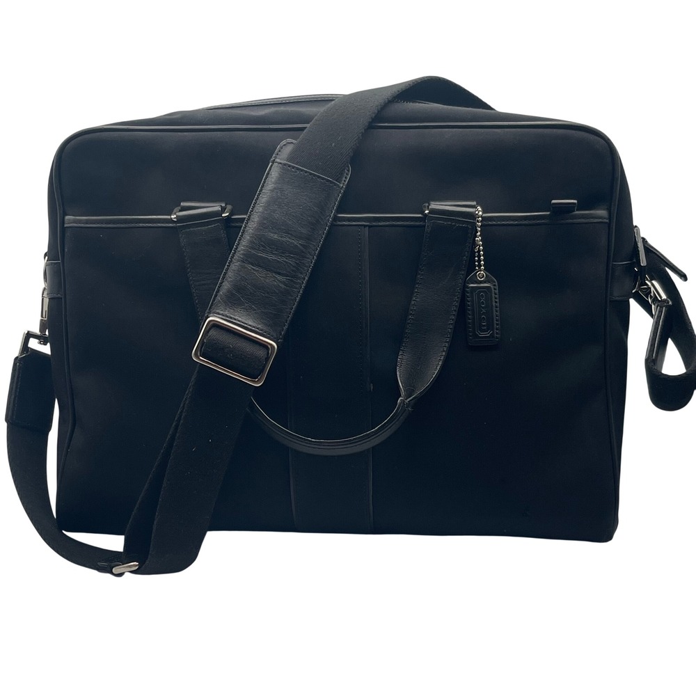 Coach Briefcase Messenger Bag Black Canvas Leather Laptop Work Travel STRAP
